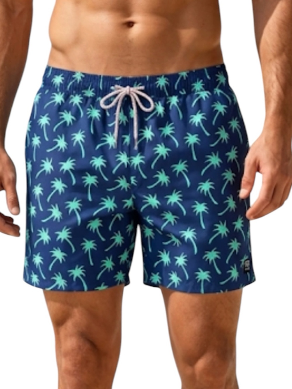 Tom & Teddy Blue Palm Tree Print Swim Shorts XXL | Quick-Dry Beach Swimwear
O